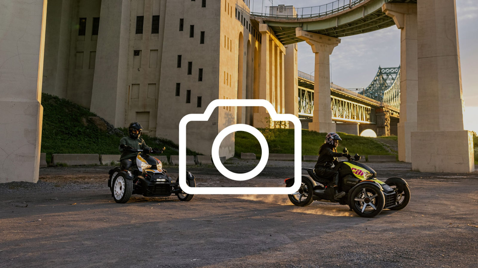 2 riders riding a Can-Am 3 Wheel Ryker Rally