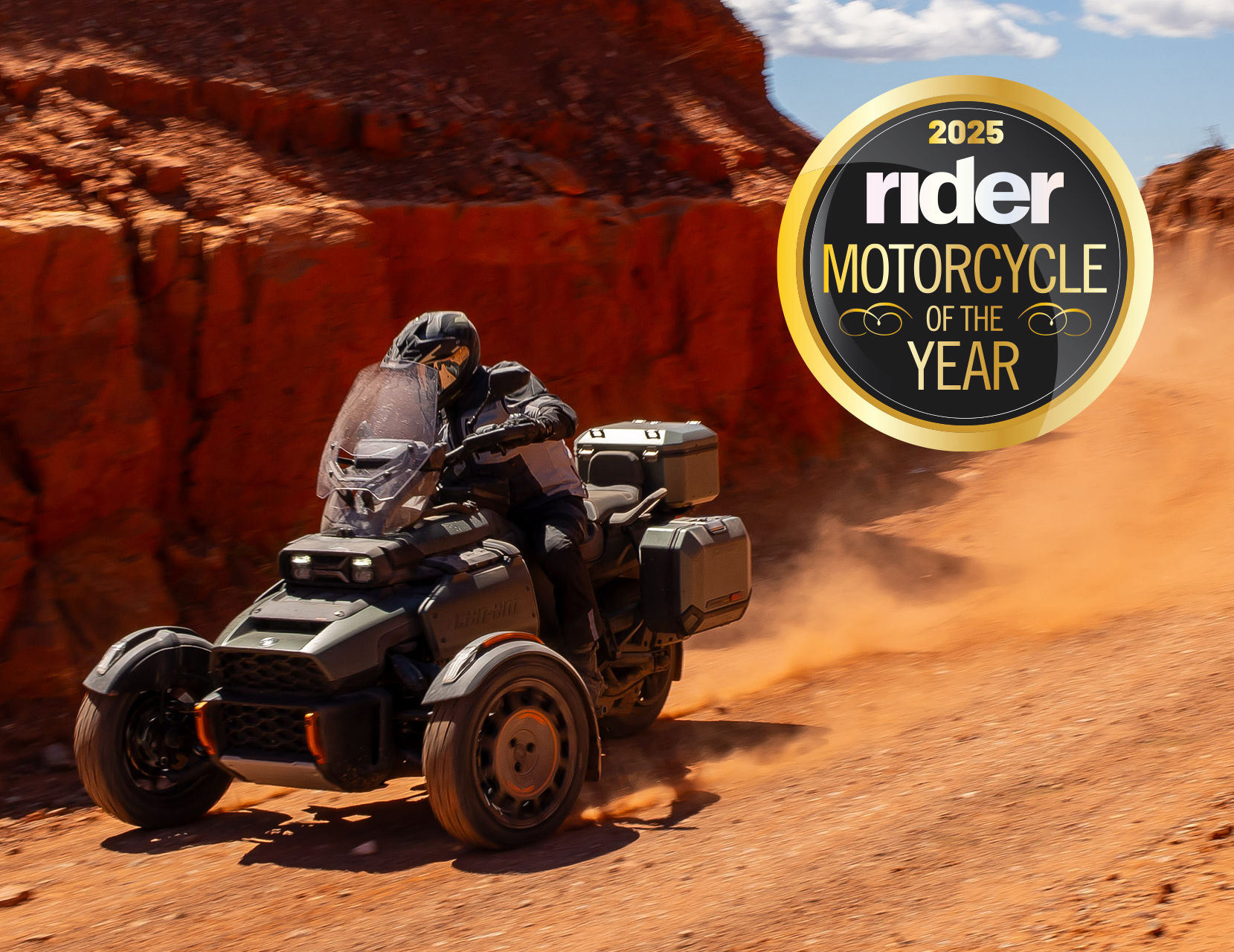 Can-Am Canyon Redrock 3-wheeler riding on a rocky trail
