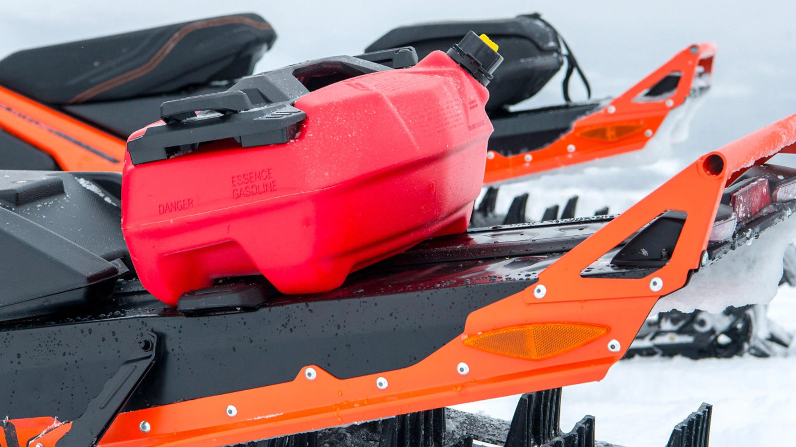 Close-up of the integrated LinQ accessory system of a Lynx snowmobile.