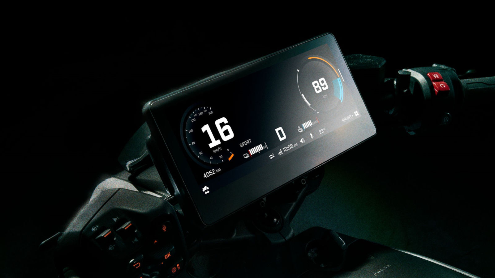 The 10.25-inch touchscreen available on Can-Am electric motorcycles