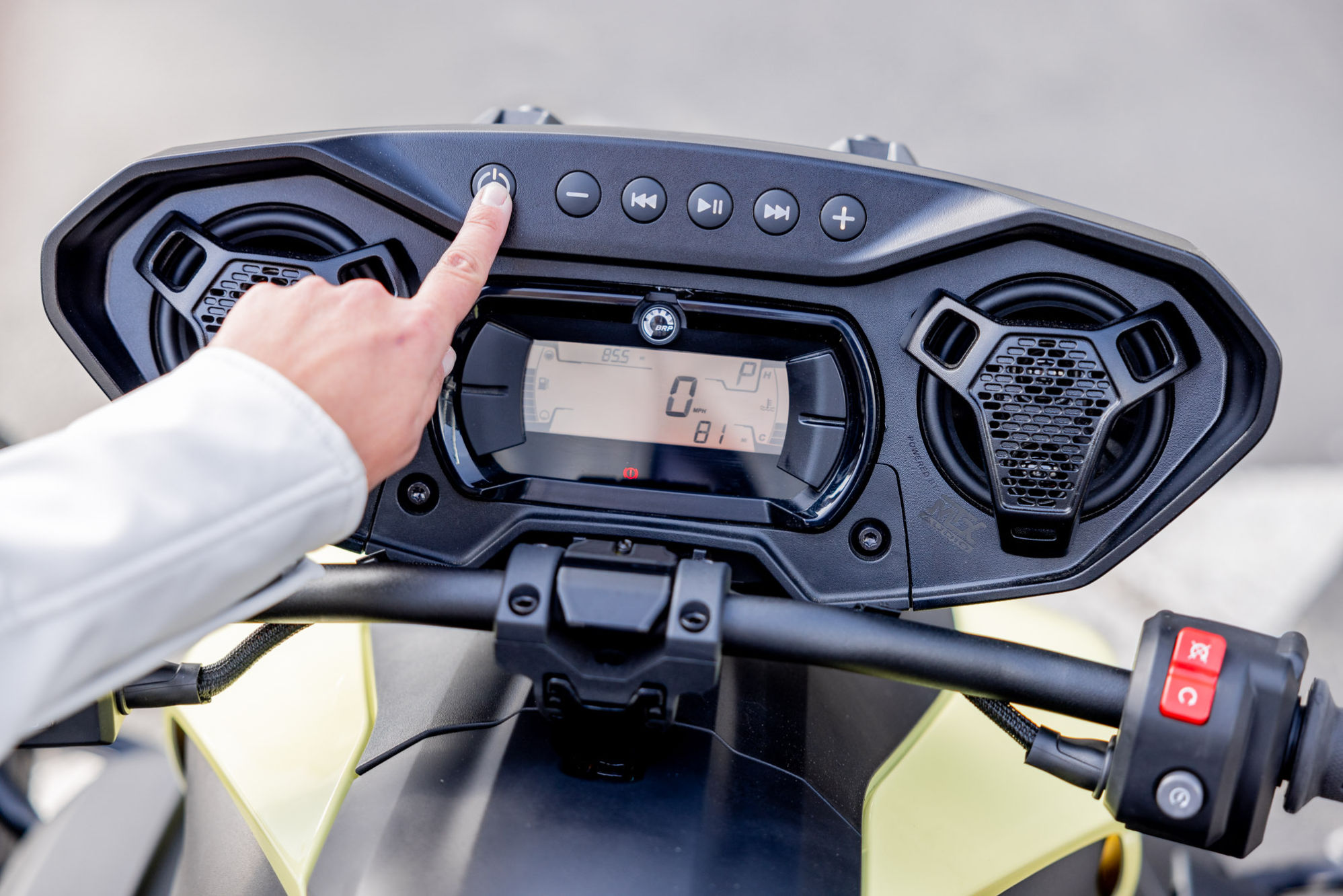 Rider turning on their Can-Am 3-wheel motorcycle