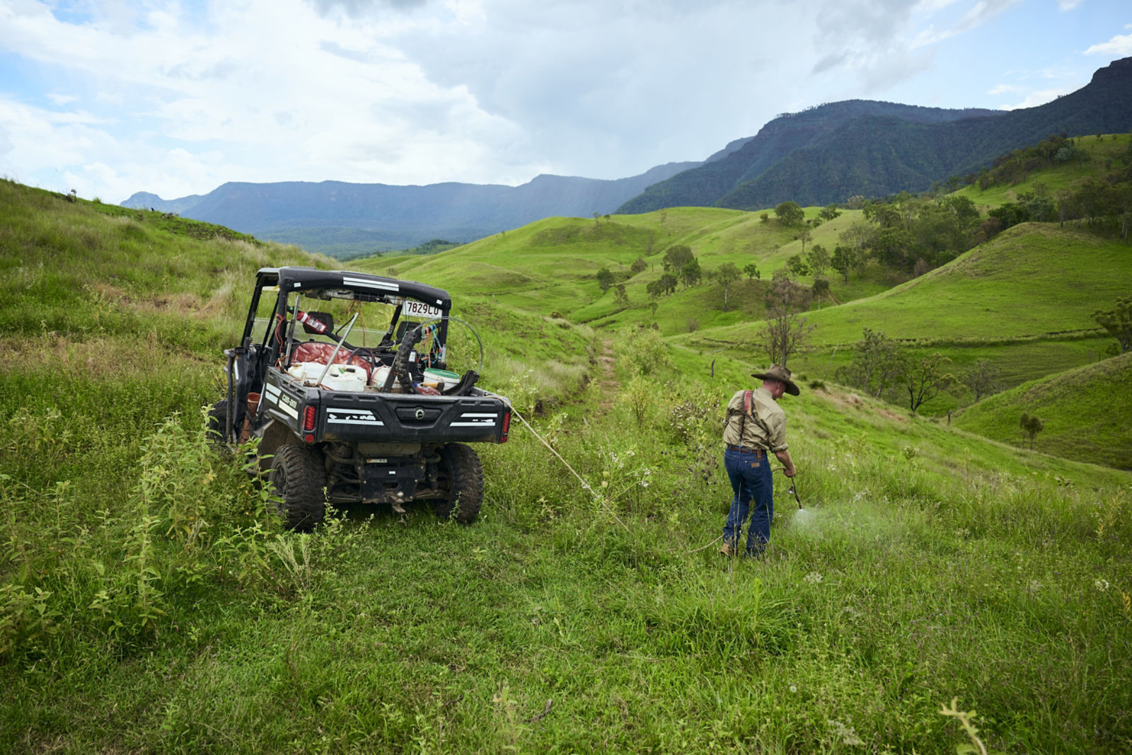 Australian farmer spraying weeds in his paddock