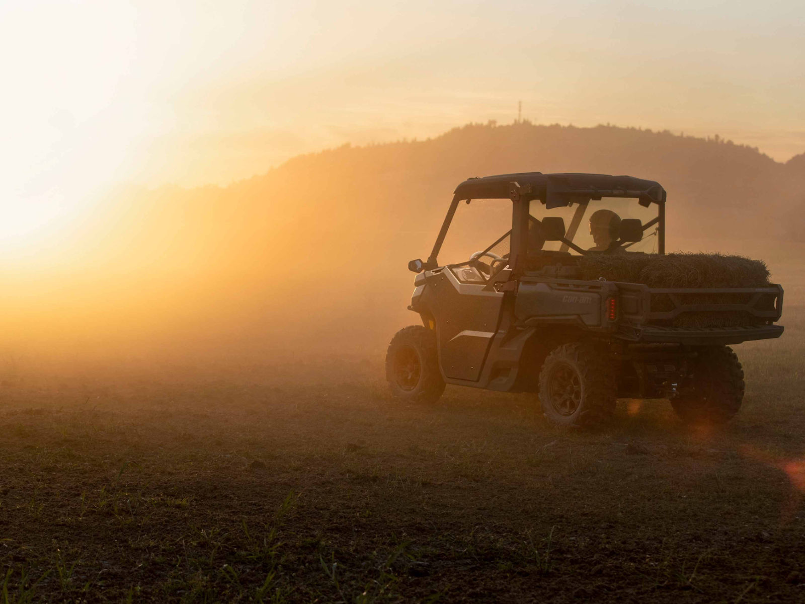 Defender back view with Sunset
