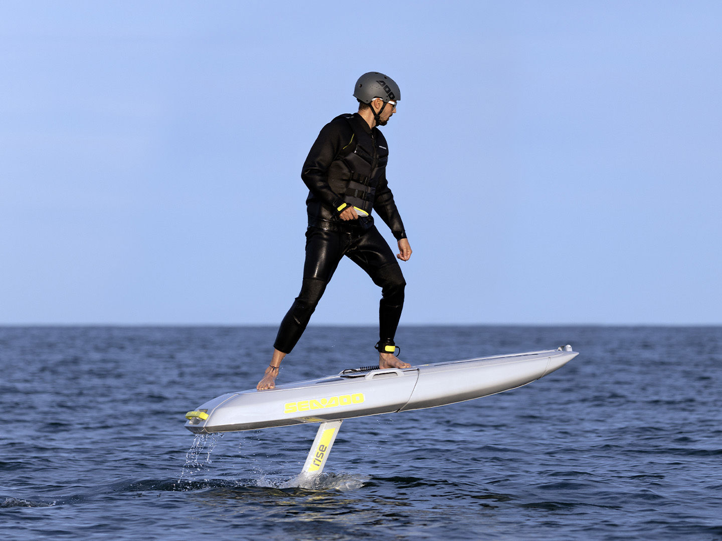 Man riding the Sea-Doo electric hydrofoil Rise
