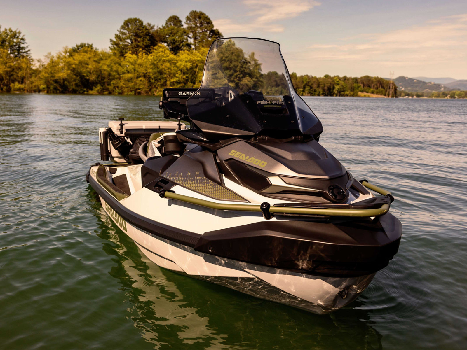 A 2025 Sea-Doo FishPro Apex personal watercraft on the water