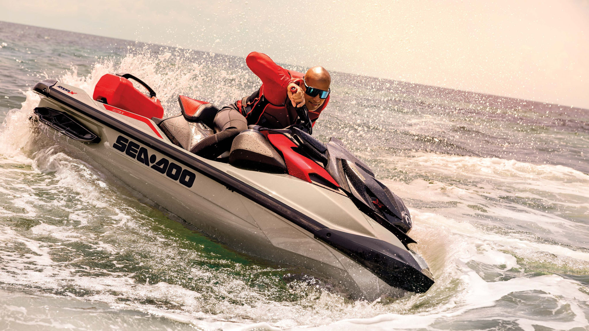 Rider doing a quick turn with the 2024 Sea-Doo RXP-X 325 personal watercraft