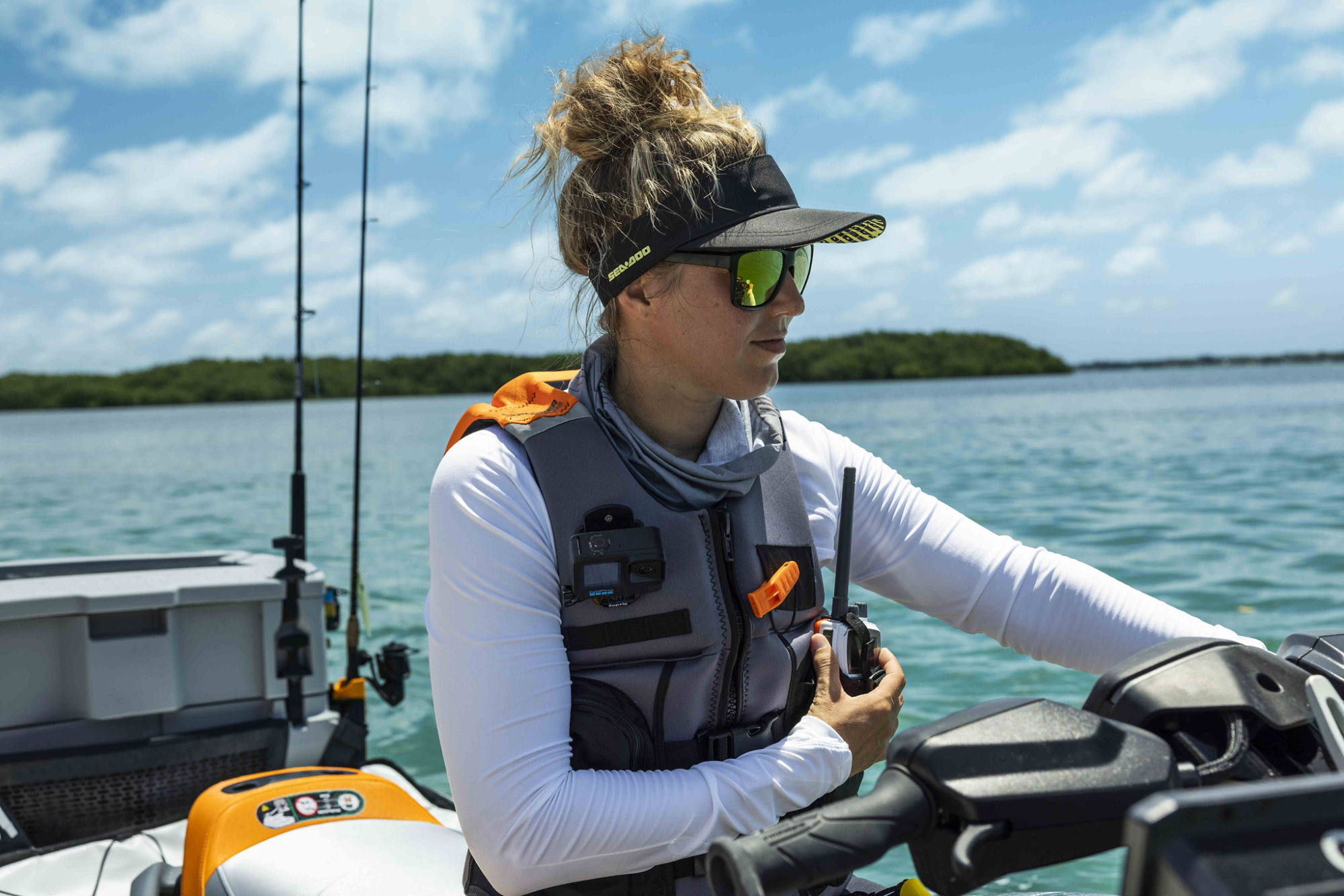 Father & Daughter fishing from a 2025 Sea-Doo FishPro Apex