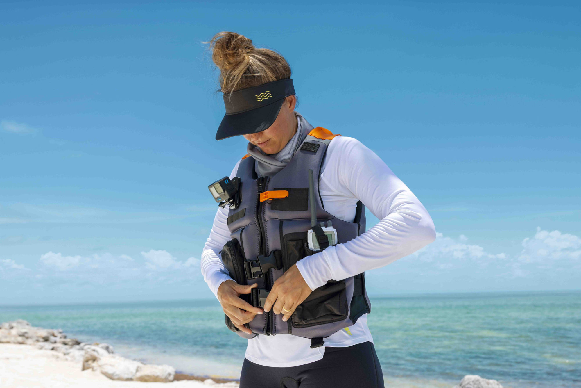 Men wearing a Sea-Doo fishing PFD