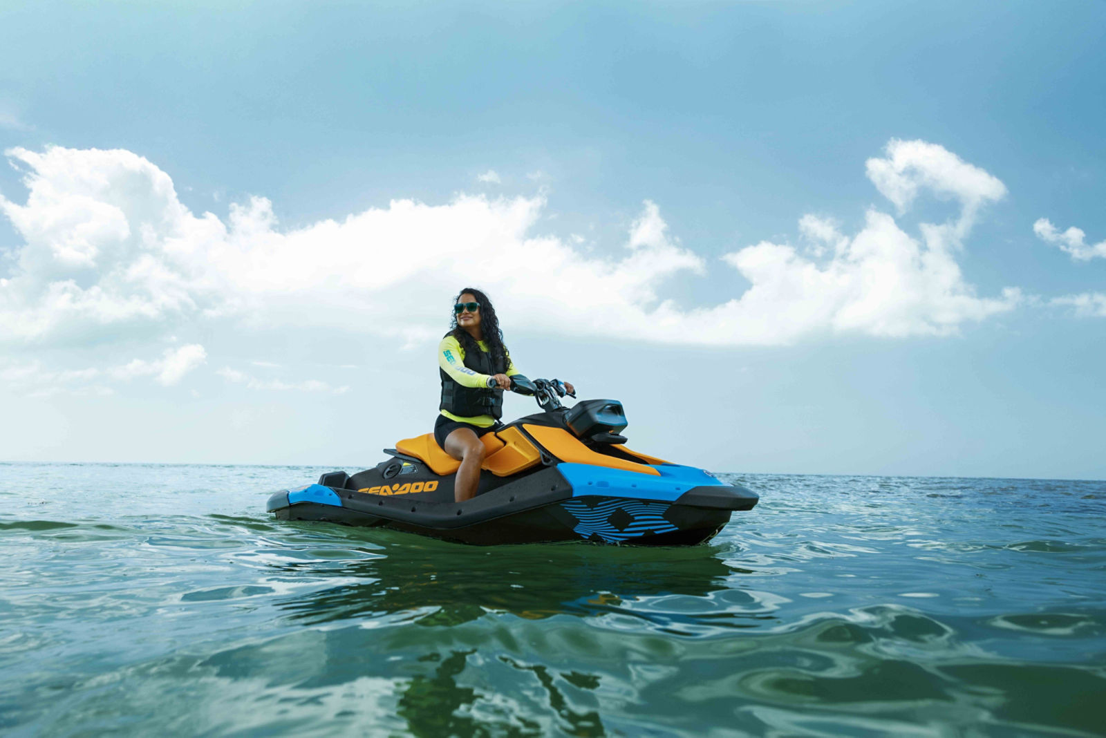 A rider on a Sea-Doo personal watercraft 