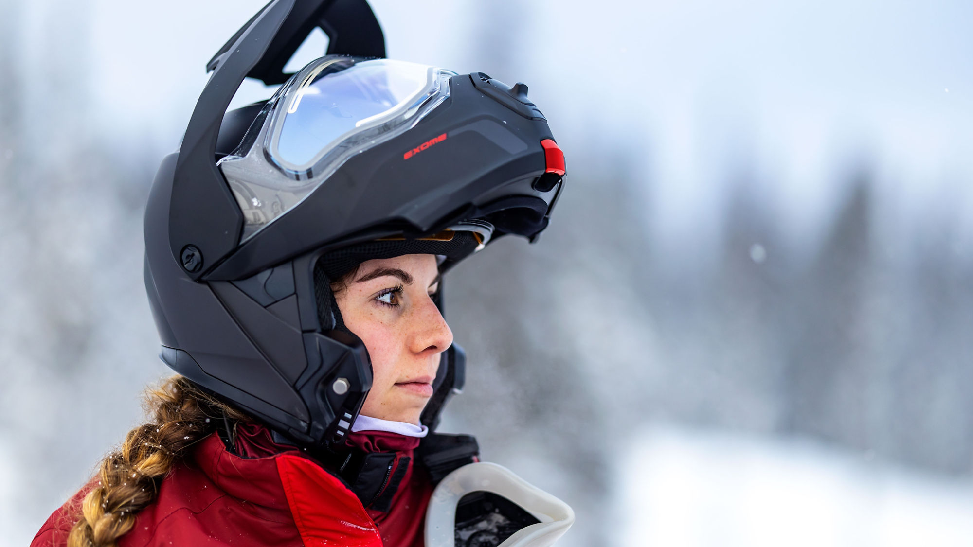 Woman with the new Exome Helmet