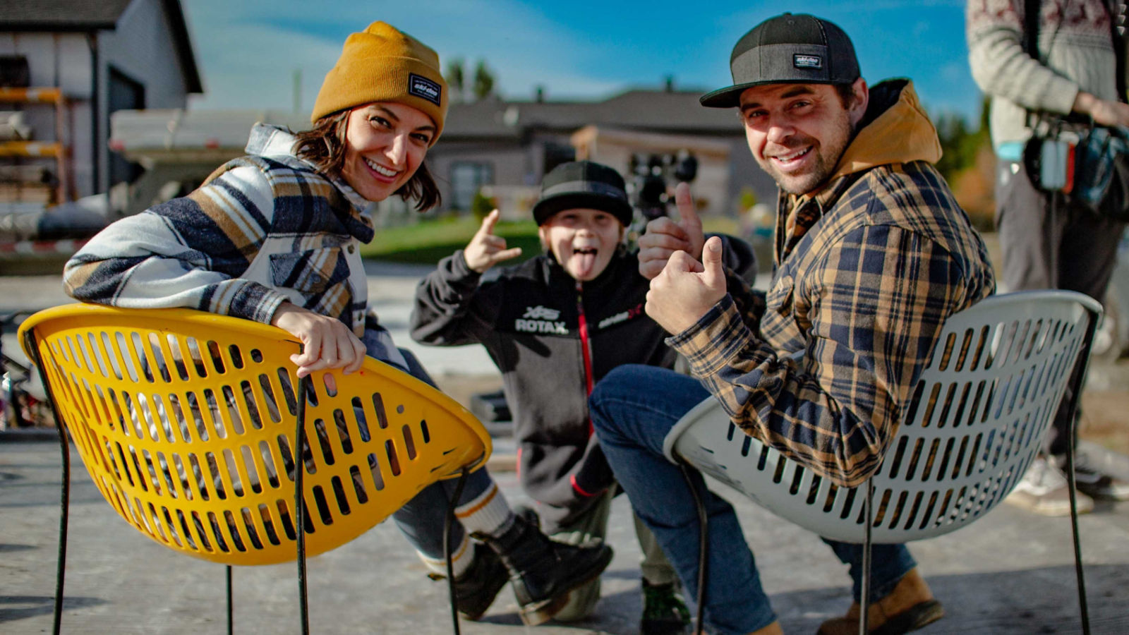 Singer Sara Dufour sitting with her family