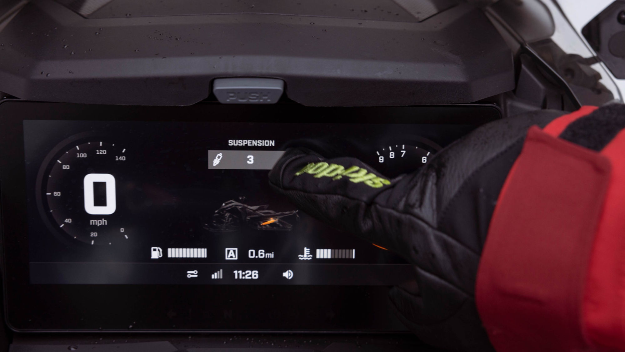 Using the 10.25 inch touchscreen display on a 2025 Ski-Doo Renegade trail snowmobile