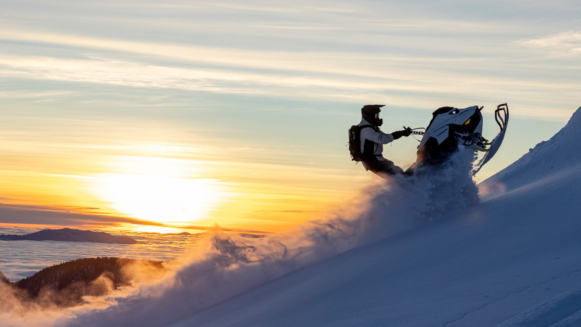 Rider kicking up fresh snow on their Ski-Doo