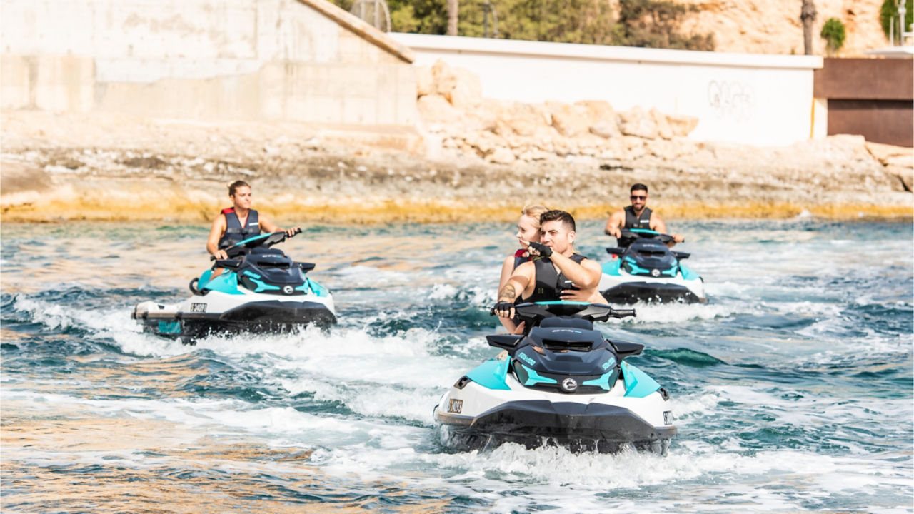 group of friends riding Sea-Doos in Malta