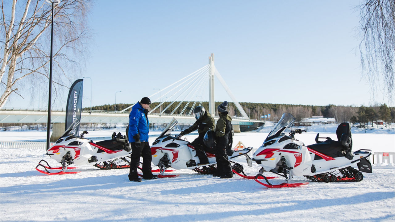 lineup of Lynx EV sleds