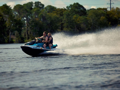 riding on a beautiful lake