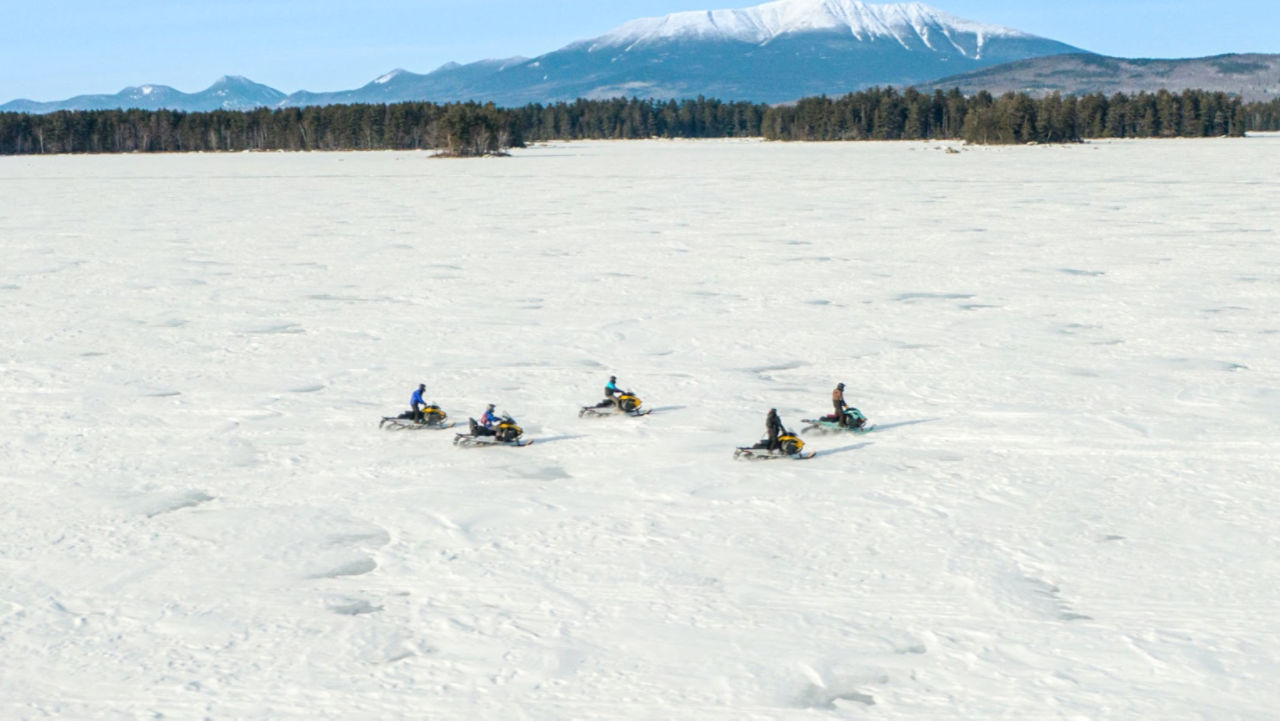 drone shot of a maine ski doo ride