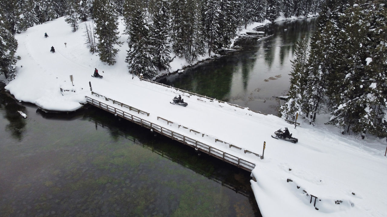 drone shot of a ride in Island Park