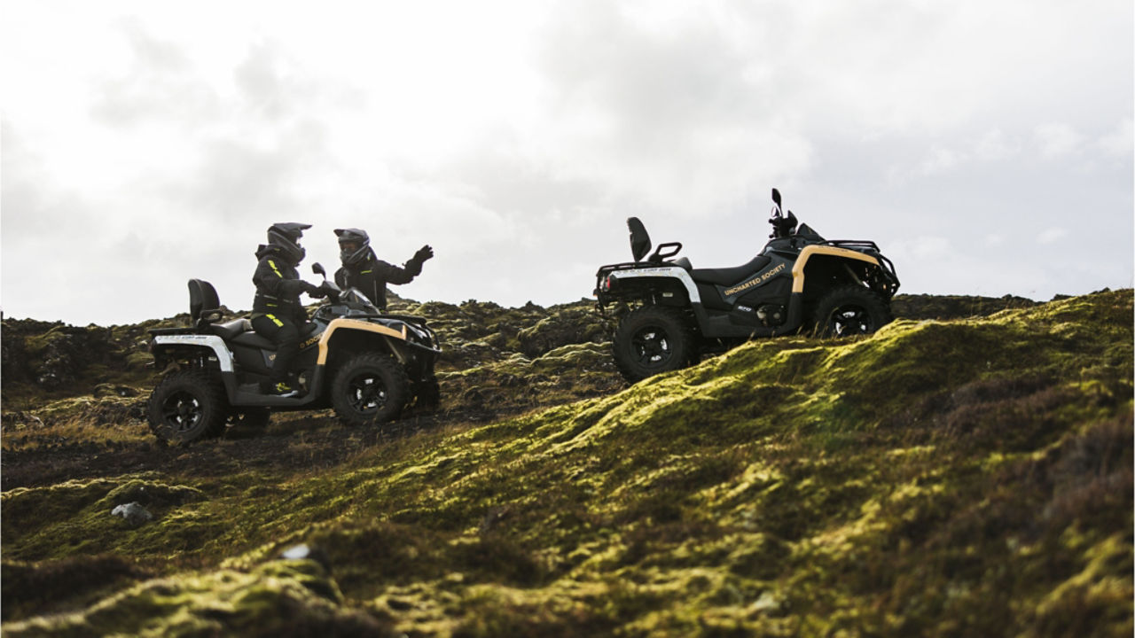 having a chat on can am atvs in iceland