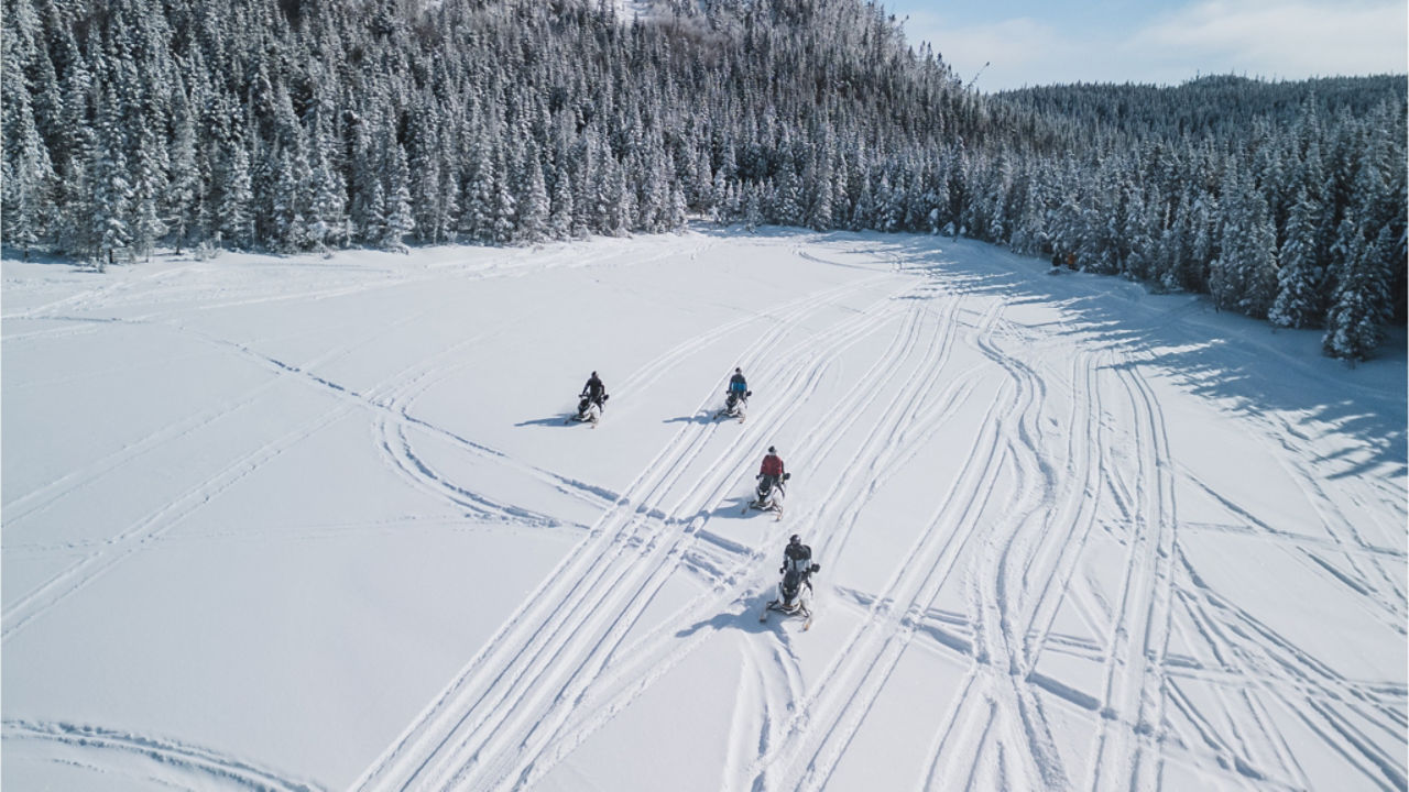 drone shot of EV riders