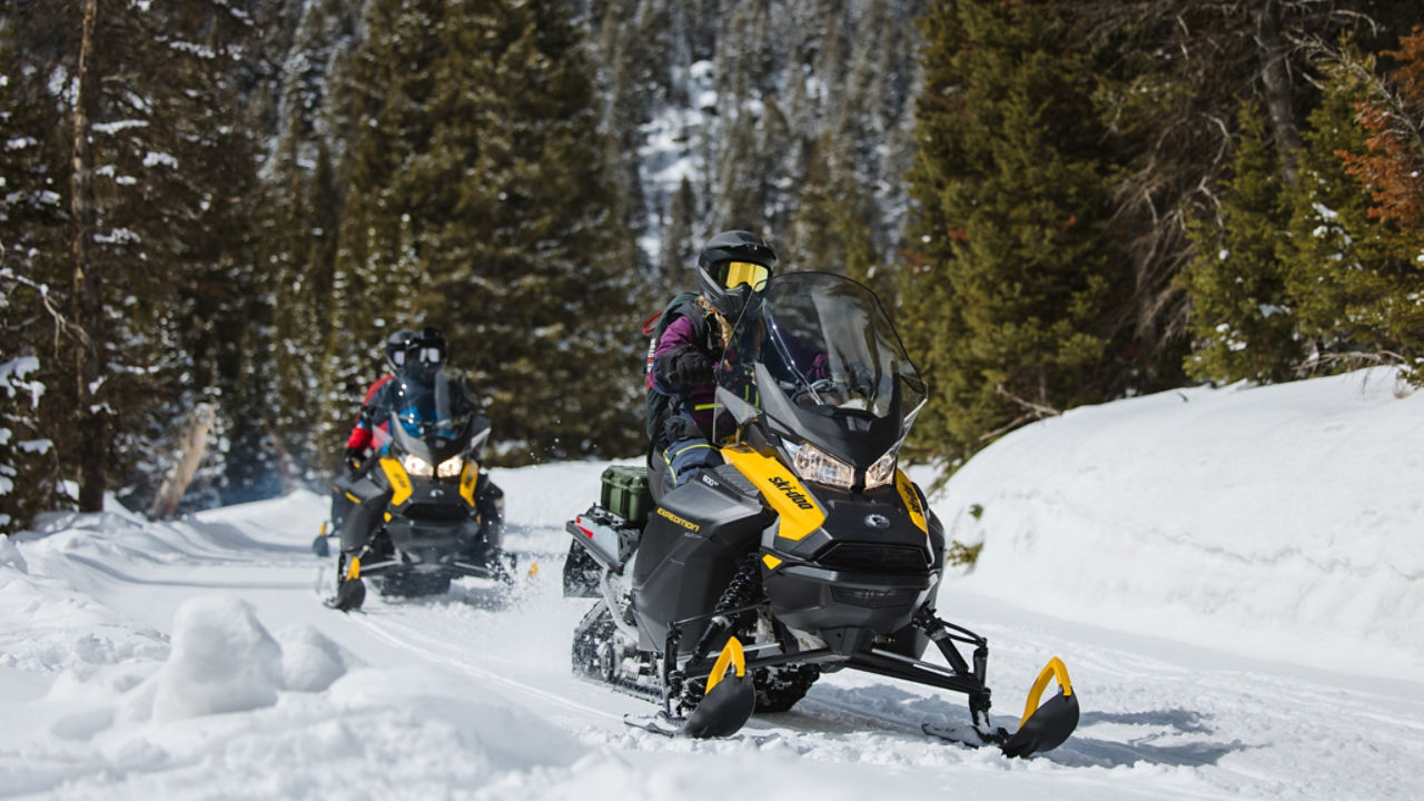 group ski-doo in mountains