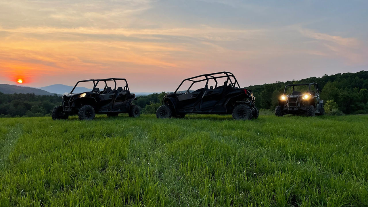 Un trio de Can-Am roule dans l'herbe