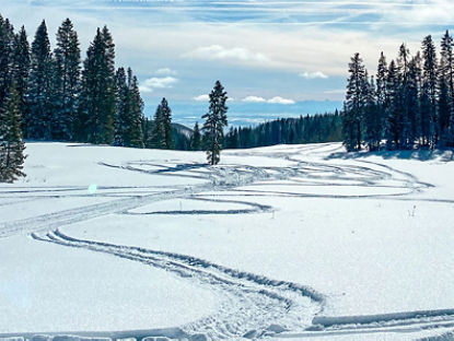 Traces d’une motoneige Ski-Doo dans la neige